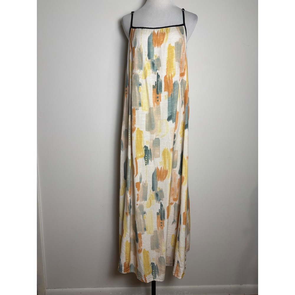 Shy Velvet Womens Linen Cotton Maxi Sun Dress XL Coastal Watercolor Beach Boho
